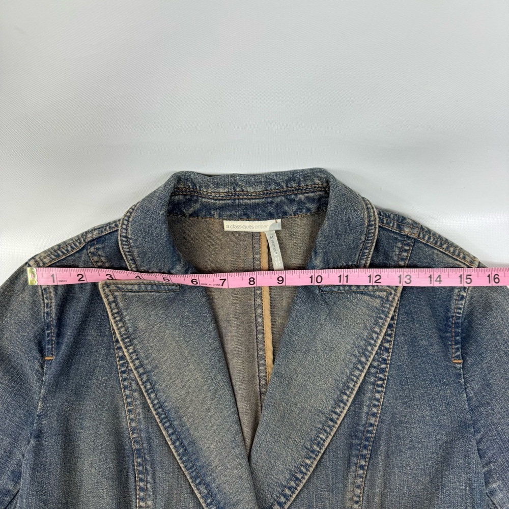 Vintage denim tailored blazer w stretch y2k Nordstrom classiques entier M Petite - Picture 15 of 17